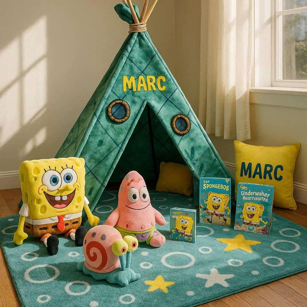 Chambre enfant theme dessin anime bob l eponge prenom marc