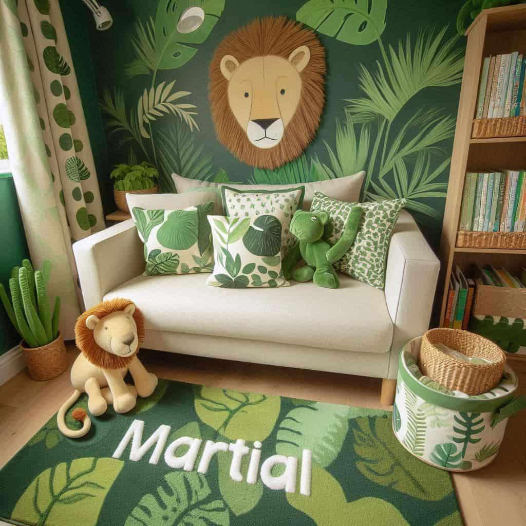 Chambre enfant theme jungle personnalise avec le prenom martial