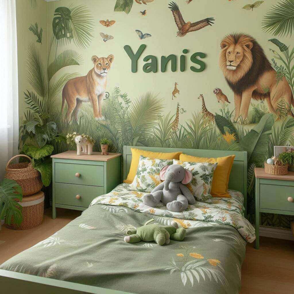 Chambre enfant theme jungle prenom yanis