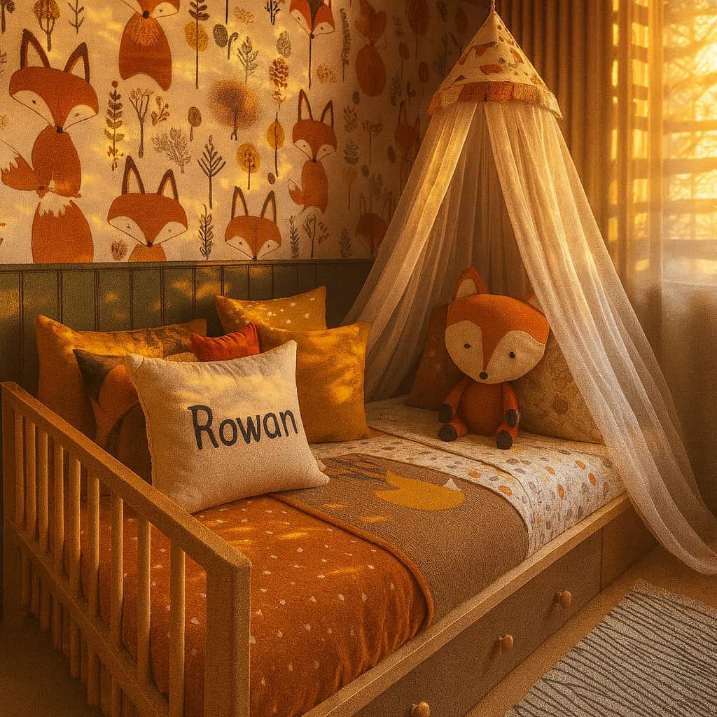 Chambre enfant theme renard prenom rowan