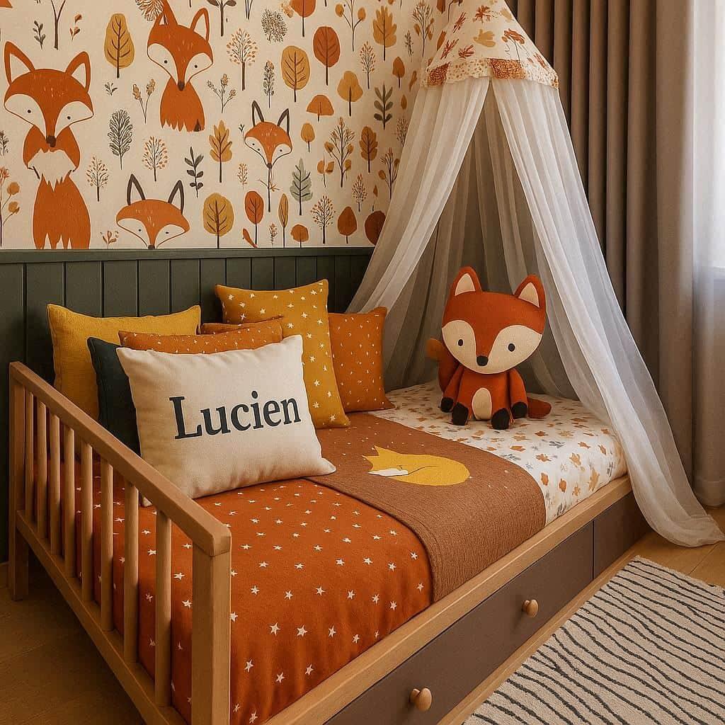 Chambre enfant theme terracota renard prenom lucien