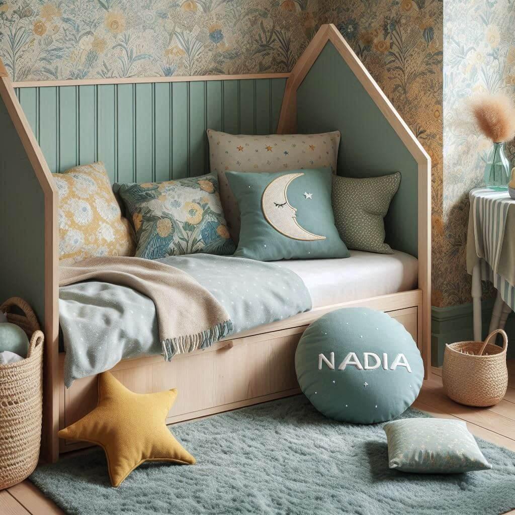 Chambre fille style vintage papier peint fleuri prenom nadia