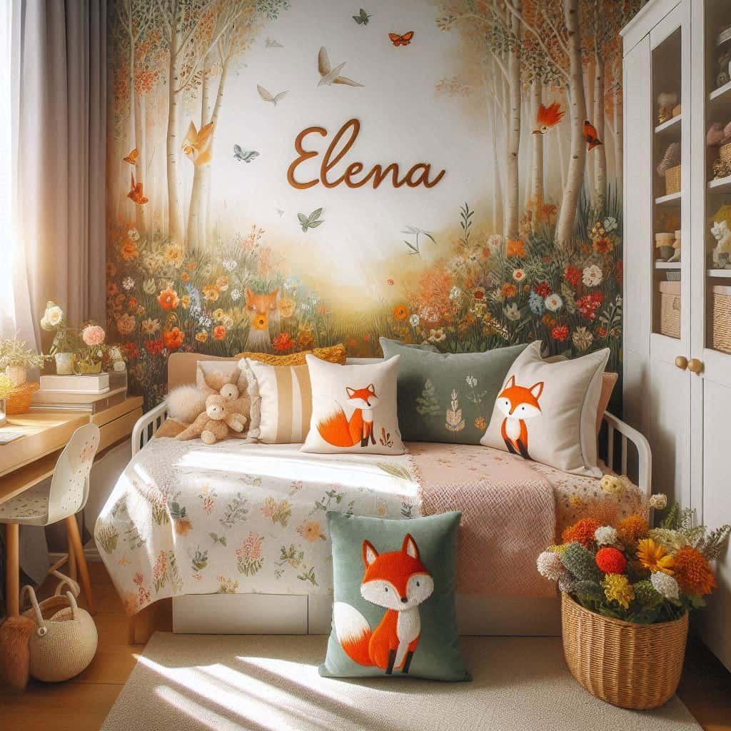 Chambre personnalisee avec le prenom elena theme renard