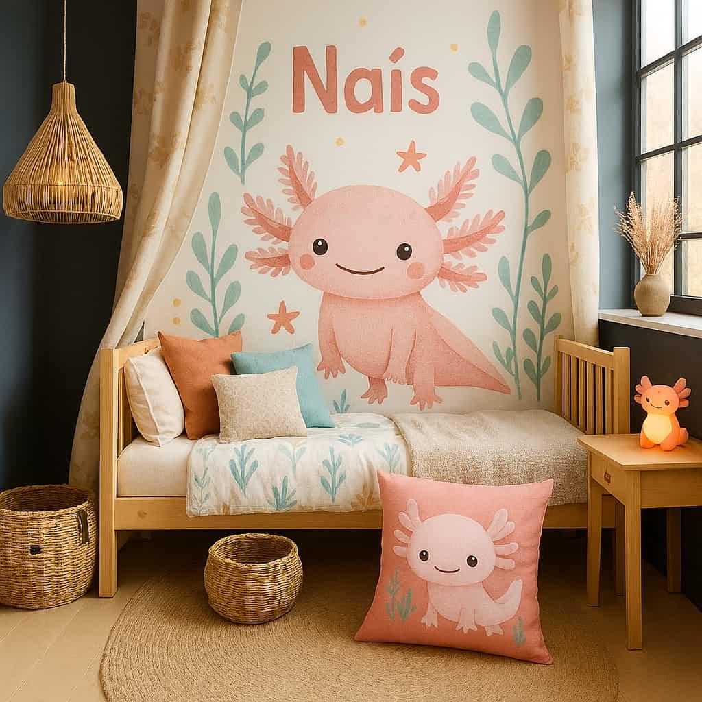 Chambre pour enfant personnalisee avec le prenom nais theme axolotl