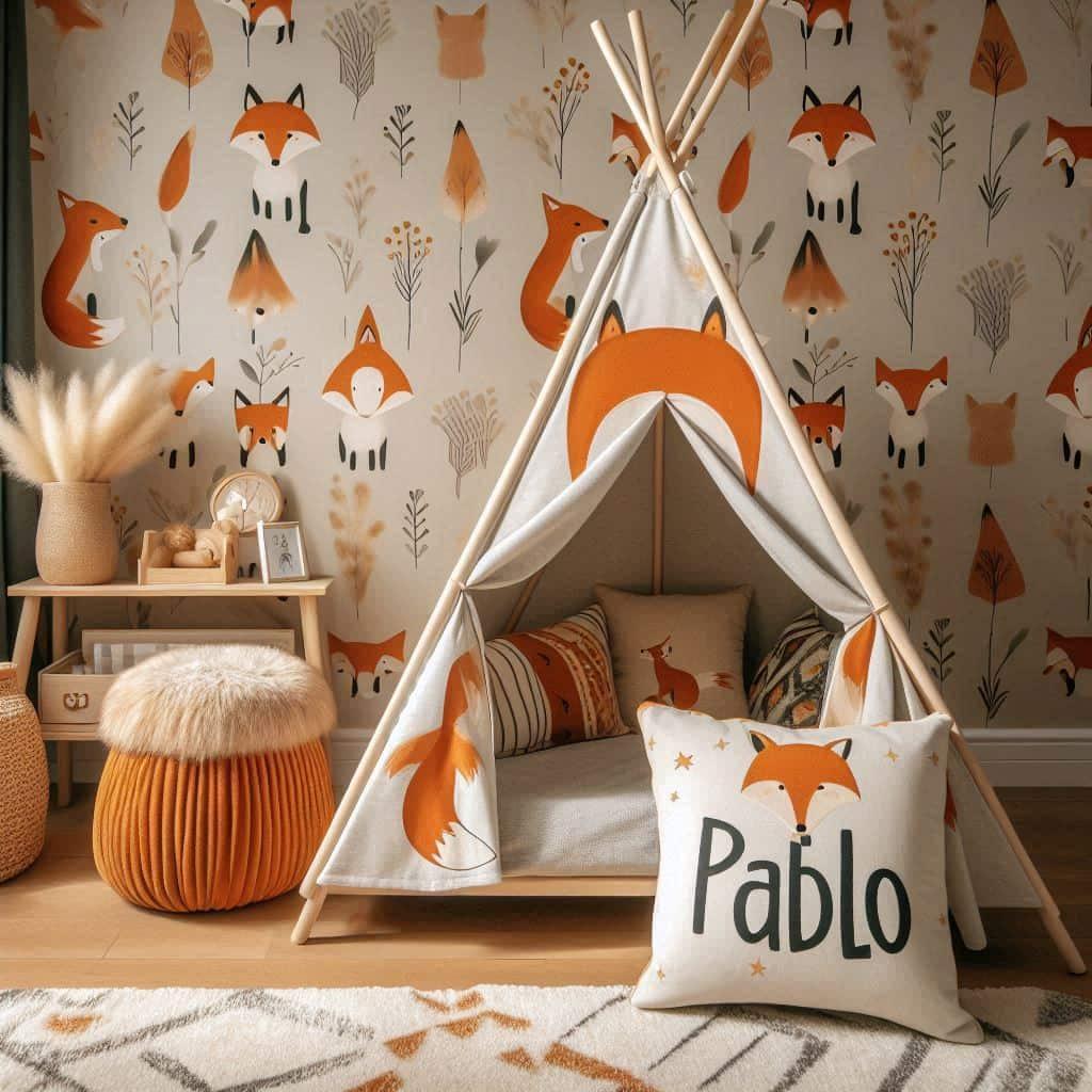 Chambre pour tout petit decoration renard personnalise avec le prenom pablo