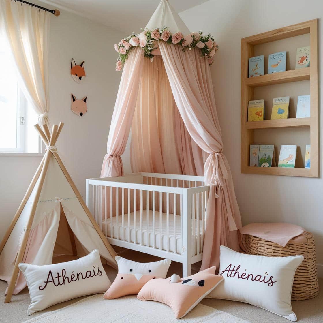 Chambre printemps decoration aux couleurs douces pour chambre d enfant personnalise avec le prenom athenais