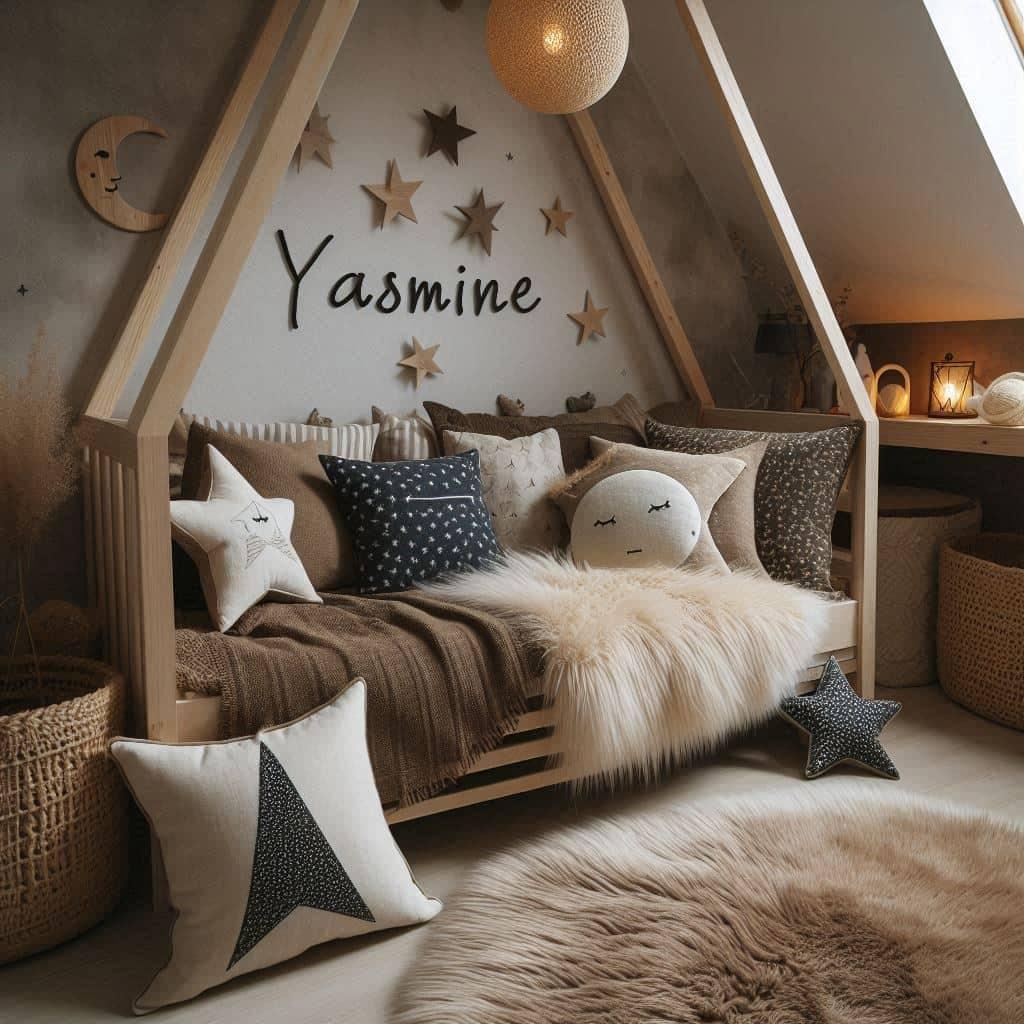 Chambre scandinave personnalisee avec le prenom yasmine