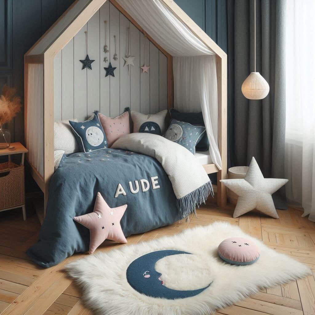 Chambre scandinave pour fille lit cabane personnalsisee avec le prenoma aude