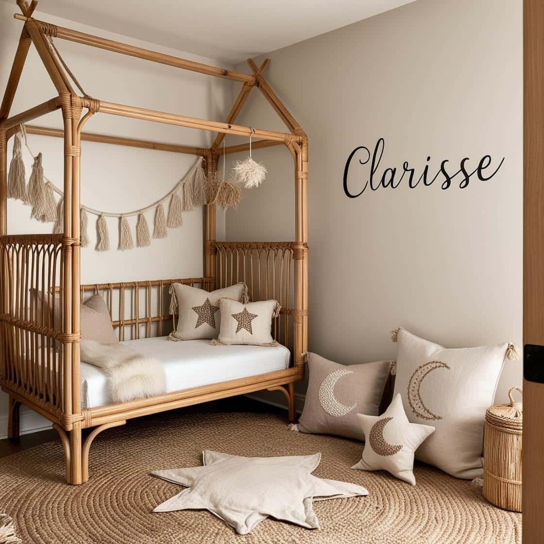 Chambre style boho chic personnalisee avec le prenom clarisse