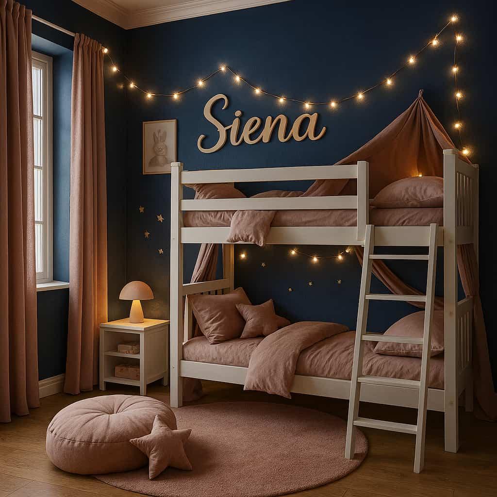 Chambre superposee theme princesse feeerique prenom siena guirlande lumineuse