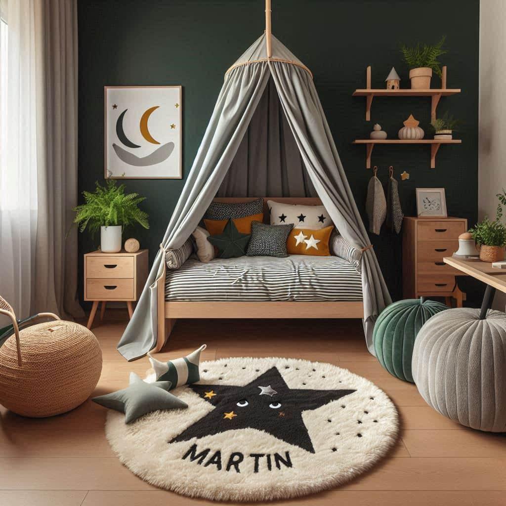 Chambre tendance pour enfant style scandinave moderne personnalise avec le nom martin