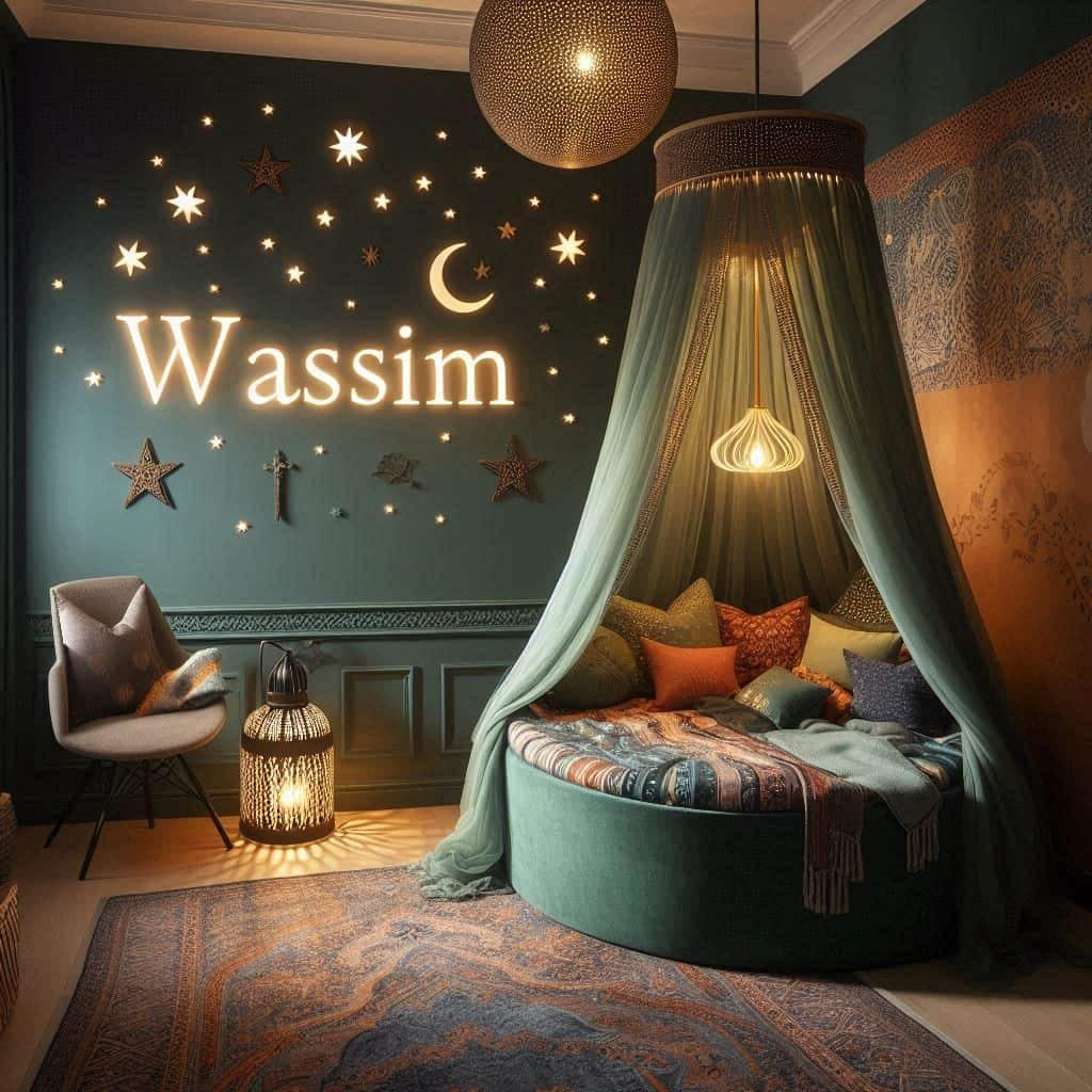 Chambre theme orientale personnalisee avec le prenom orientale cocooning couleurs vert fonce et or