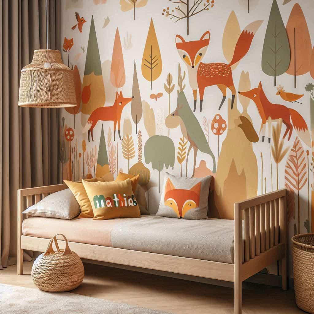 Chambre theme renard colore pour enfant personnalise avec le prenom mathias