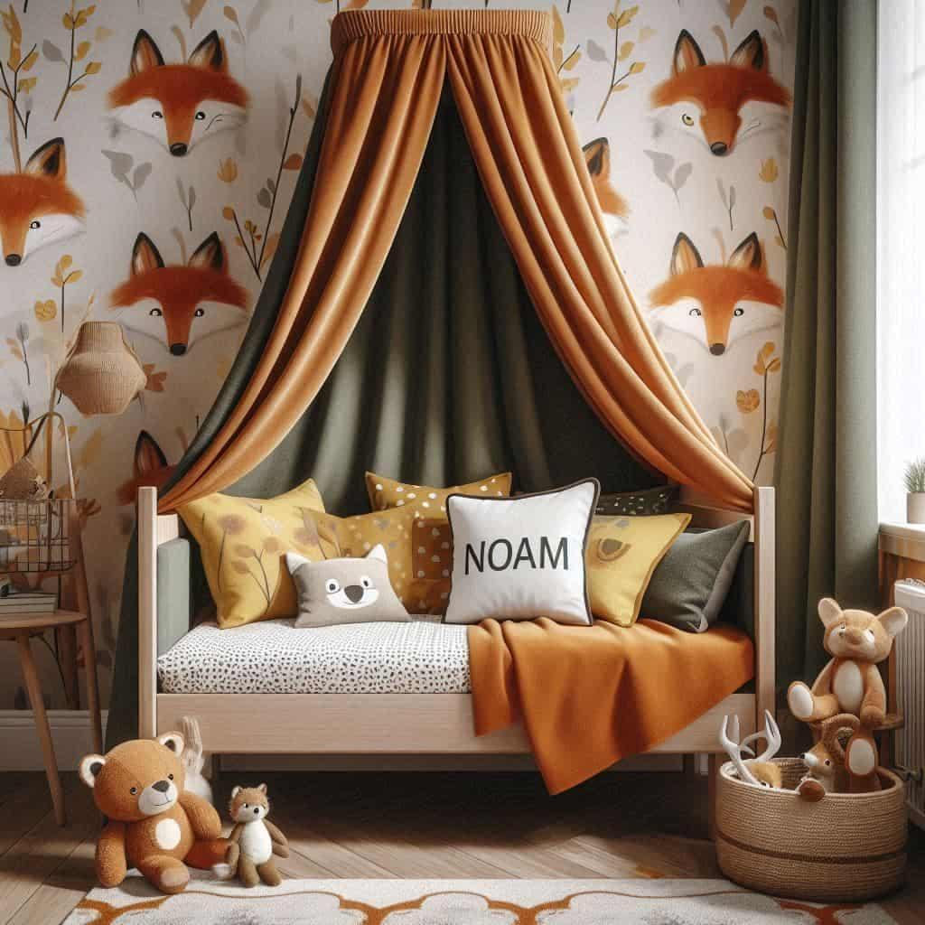 Chambre theme renard pour enfant personnalise avec le prenom noam