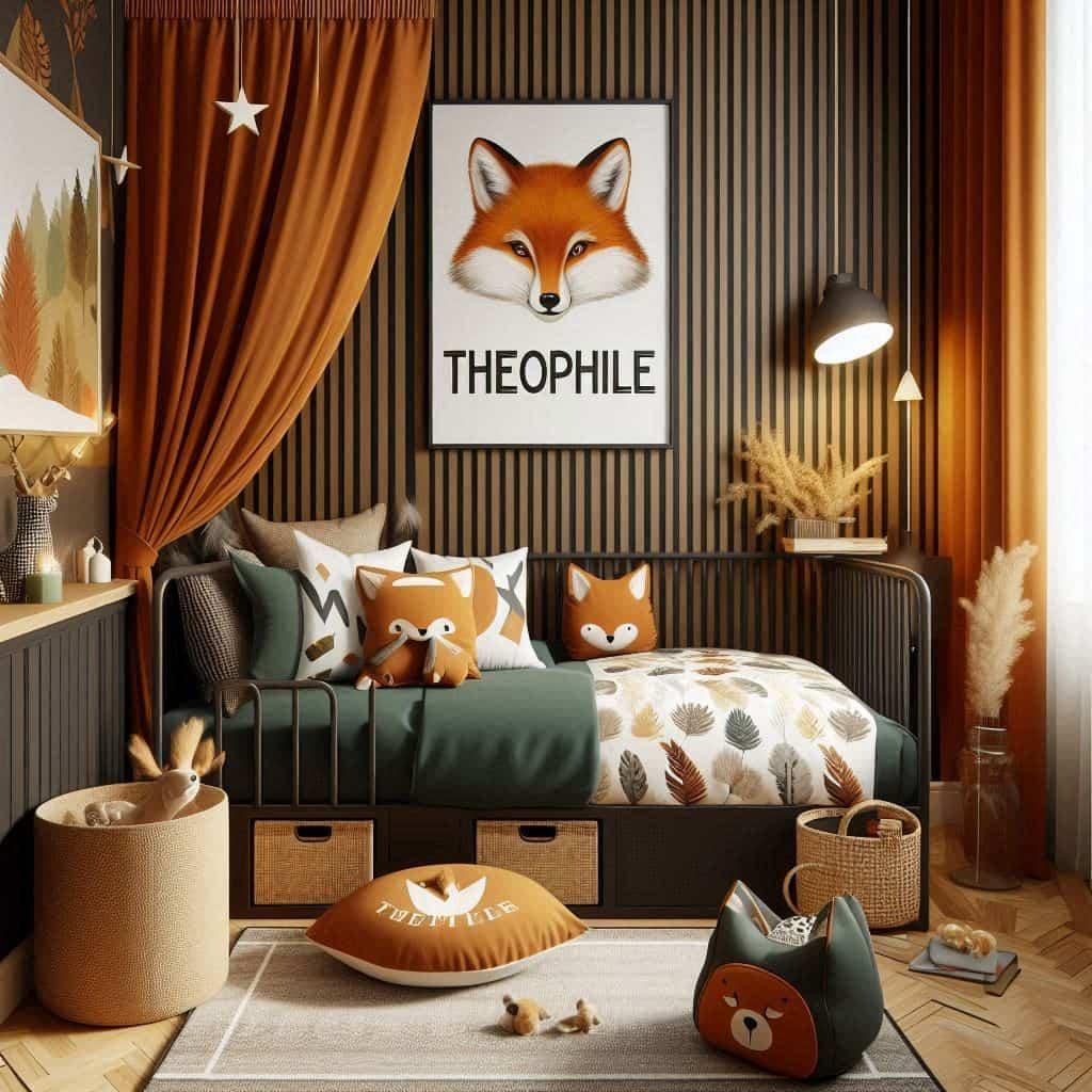 Chambre theme renard pour enfant personnalise avec le prenom theophile