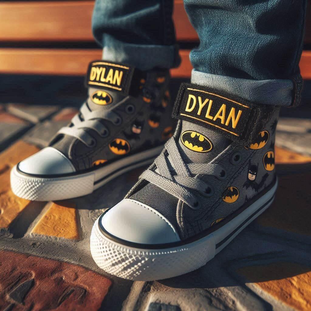 Chaussures baskets pour enfant avec le prenom dylan theme batman