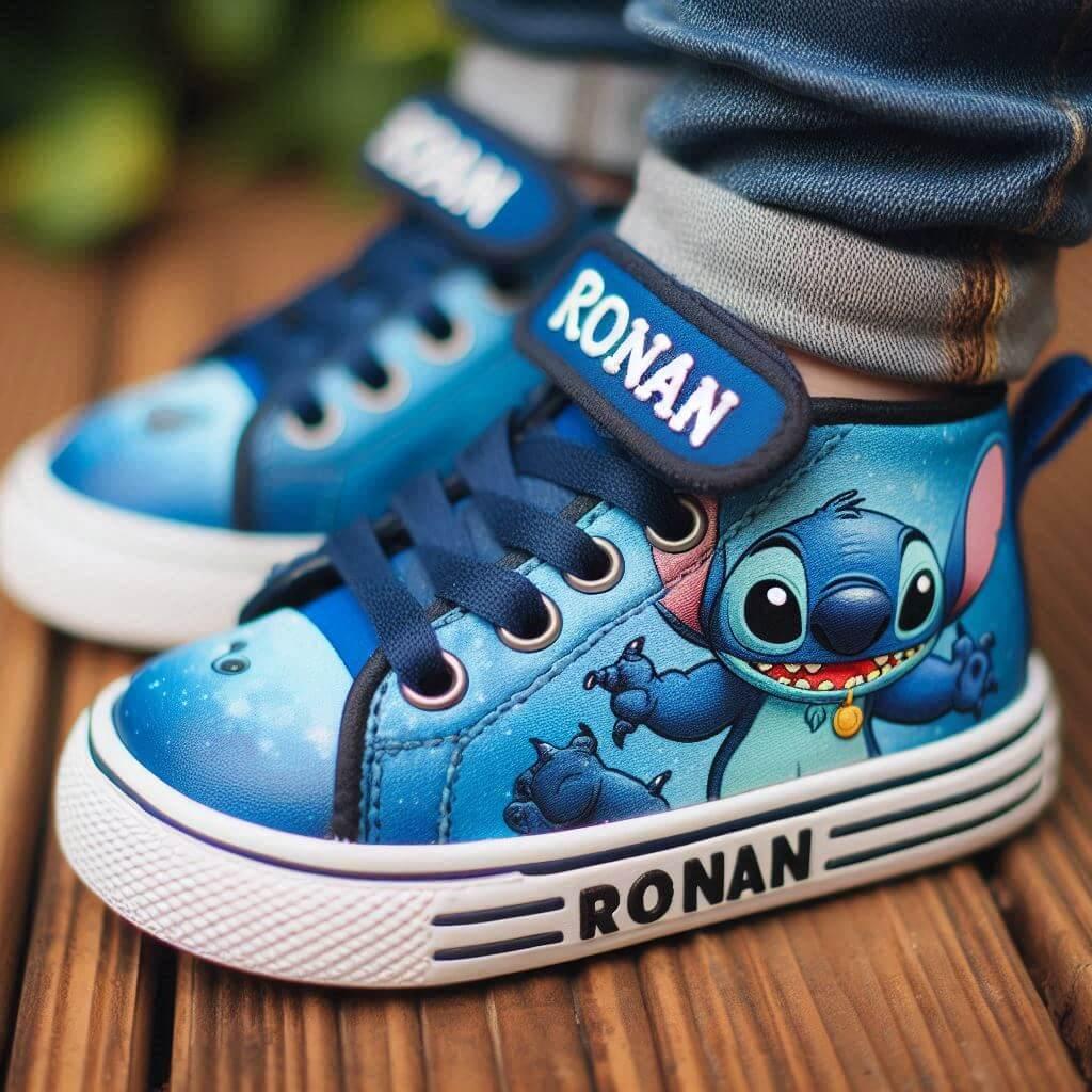 Chaussures baskets pour enfant avec le prenom ronan theme stitch