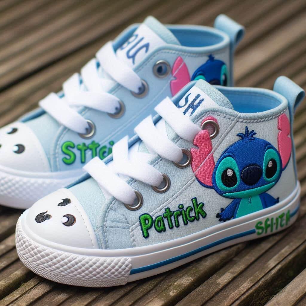 Chaussures baskets pour enfant avec prenom patrick theme stitch porte par petit garcon 1
