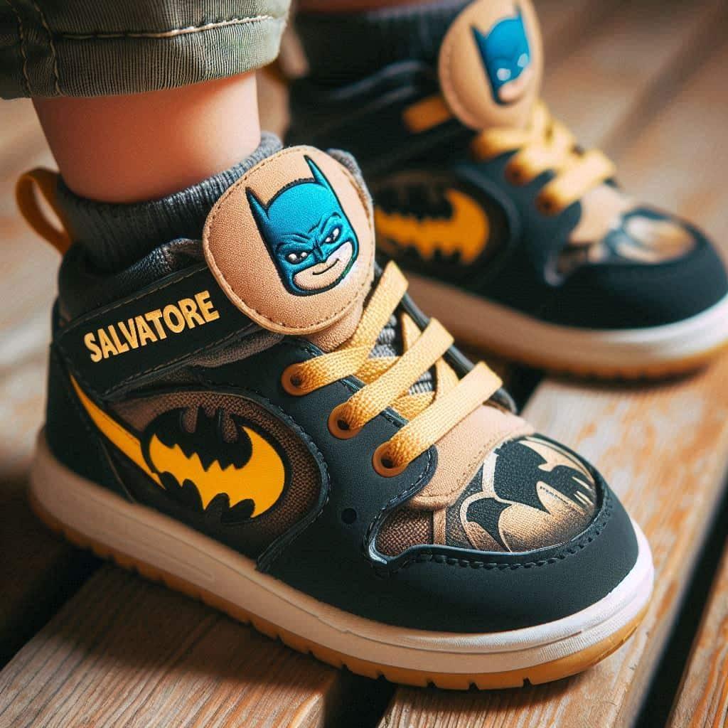 Chaussures de petit garcon avec le prenom salvatore theme batman