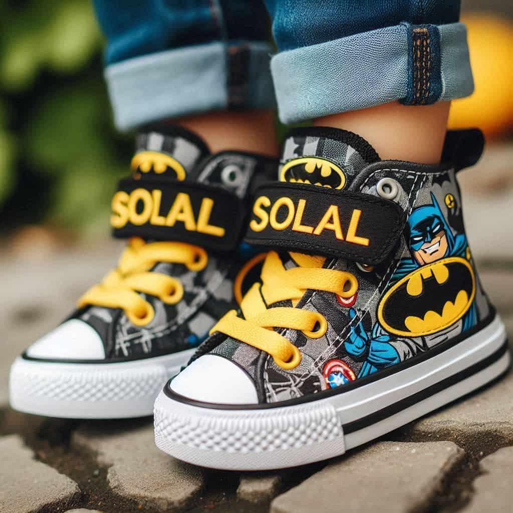 Chaussures pour enfant personnalisees avec le nom solal theme batman