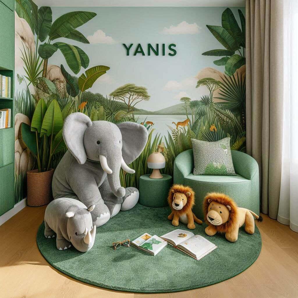 Coin detente pour enfant decoration theme savane prenom yanis
