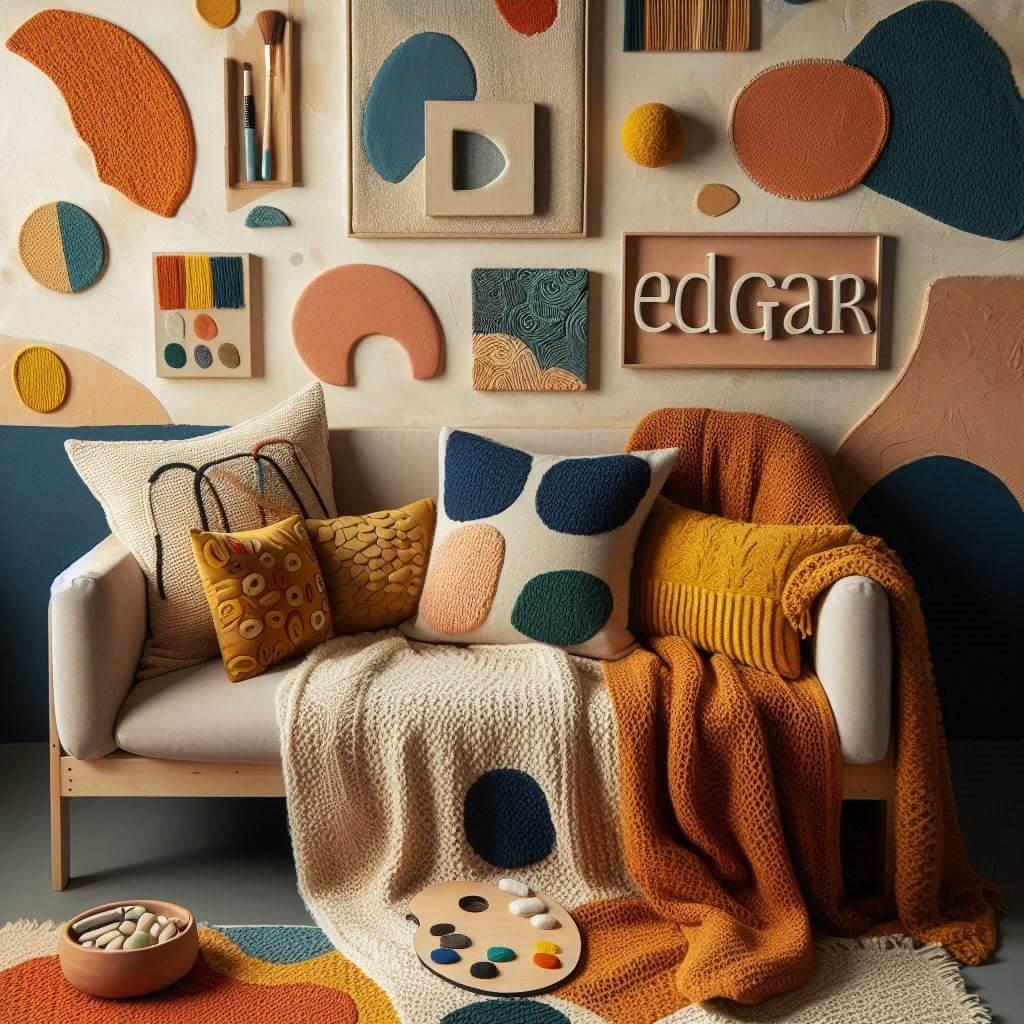 decoration de chambre style creatif et colore, tendance 2025, prenom edgar au mur