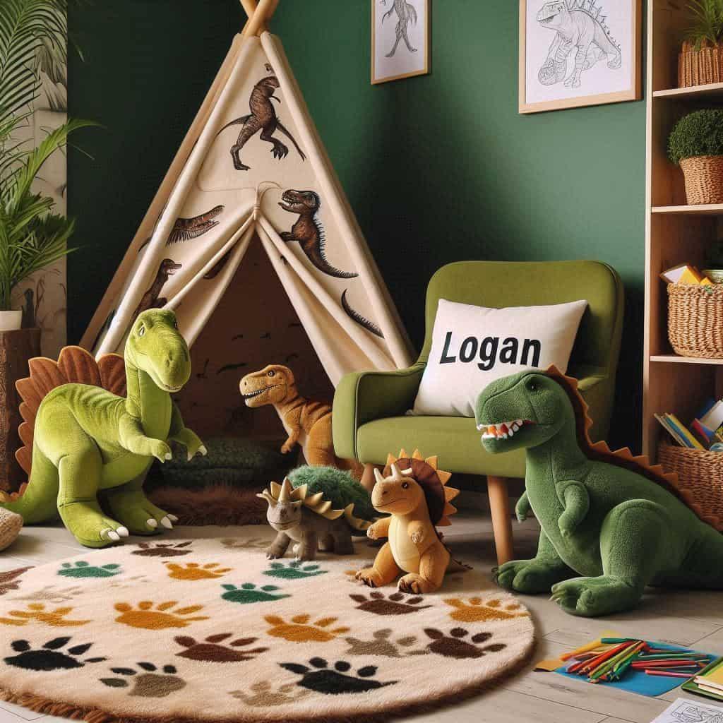 Coin lecture enfant personnalise avec le prenom logan theme dinosaure