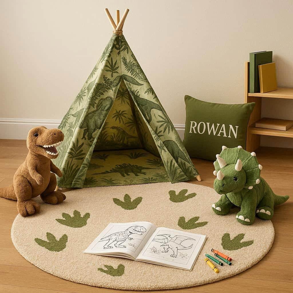 Coin lecture enfant theme dinosaures tipi livres jeux