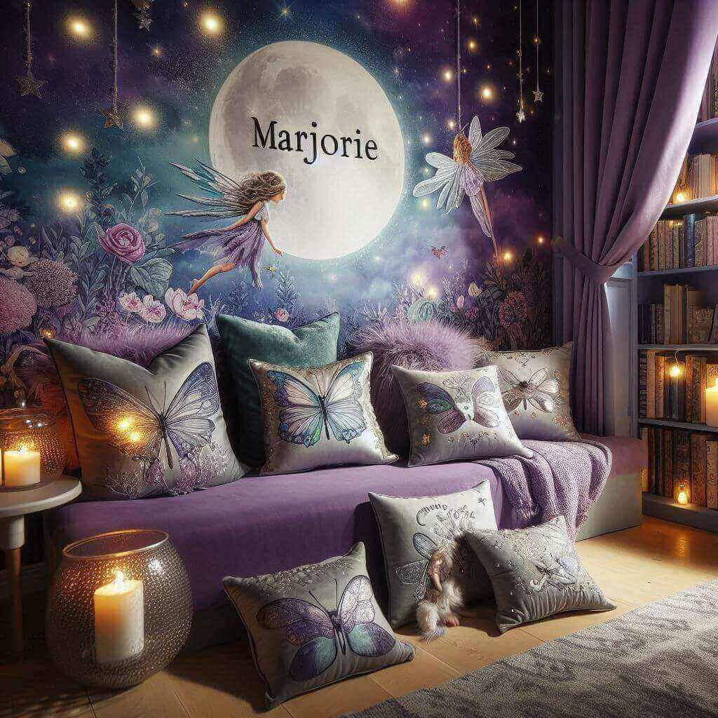 decoration de chambre, theme fee et luciole, personnalisée avec le prénom marjorie