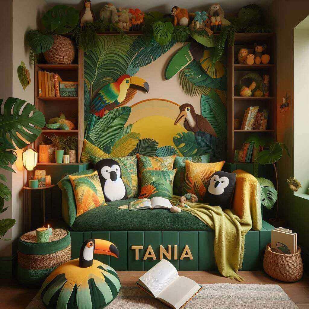 Decoration enfant theme jungle, prenom tania
