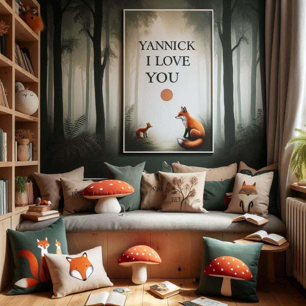 Coin lecture decoration foret enchantee avec le prenom yannick