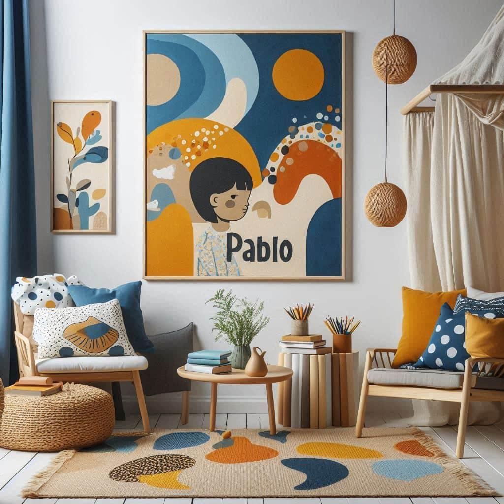 Coin lecture pour enfant creative basile couleurs organique bleu klein terracotta jaune moutarde coussins abstraits