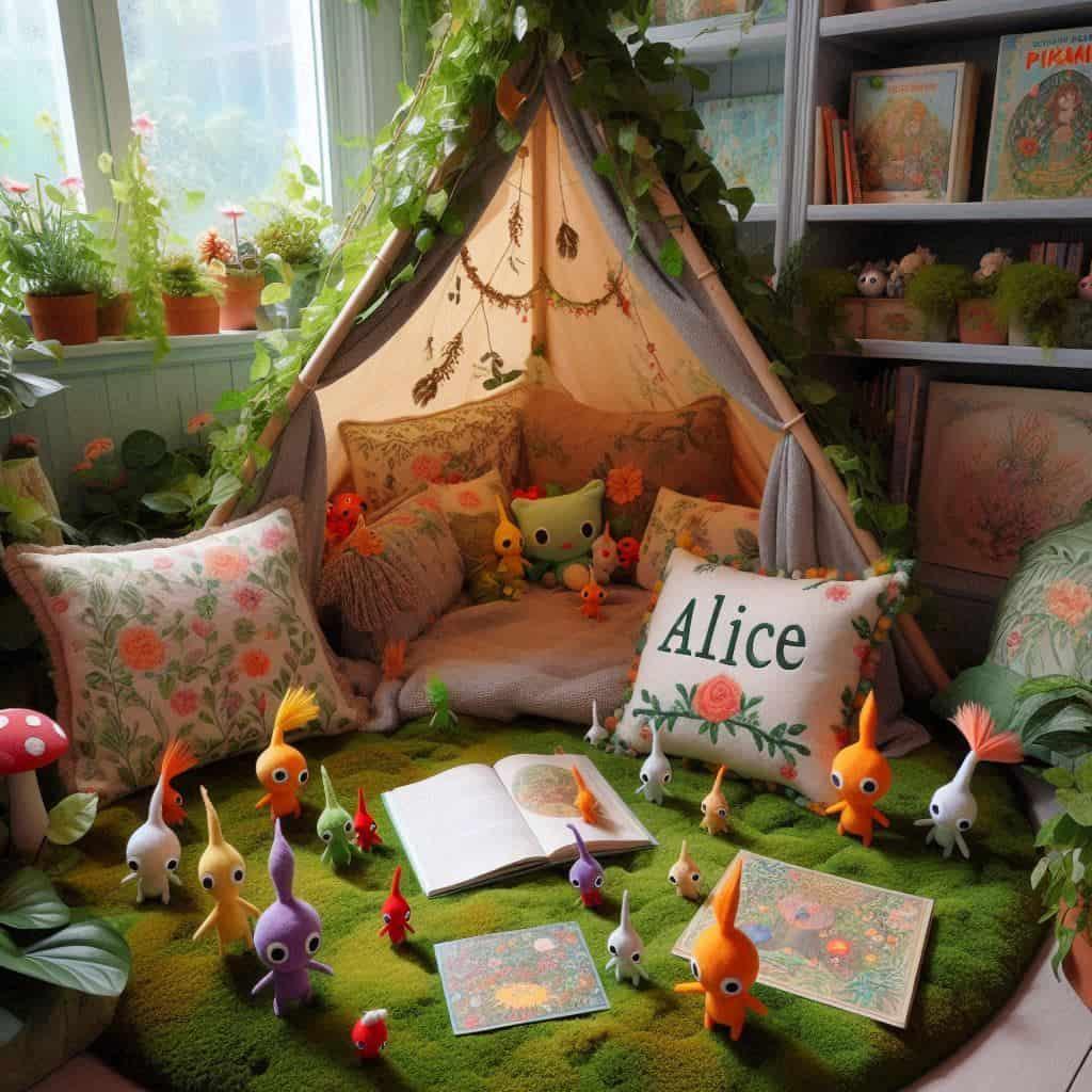 Coin lecture pour enfant theme pikmin prenom alice