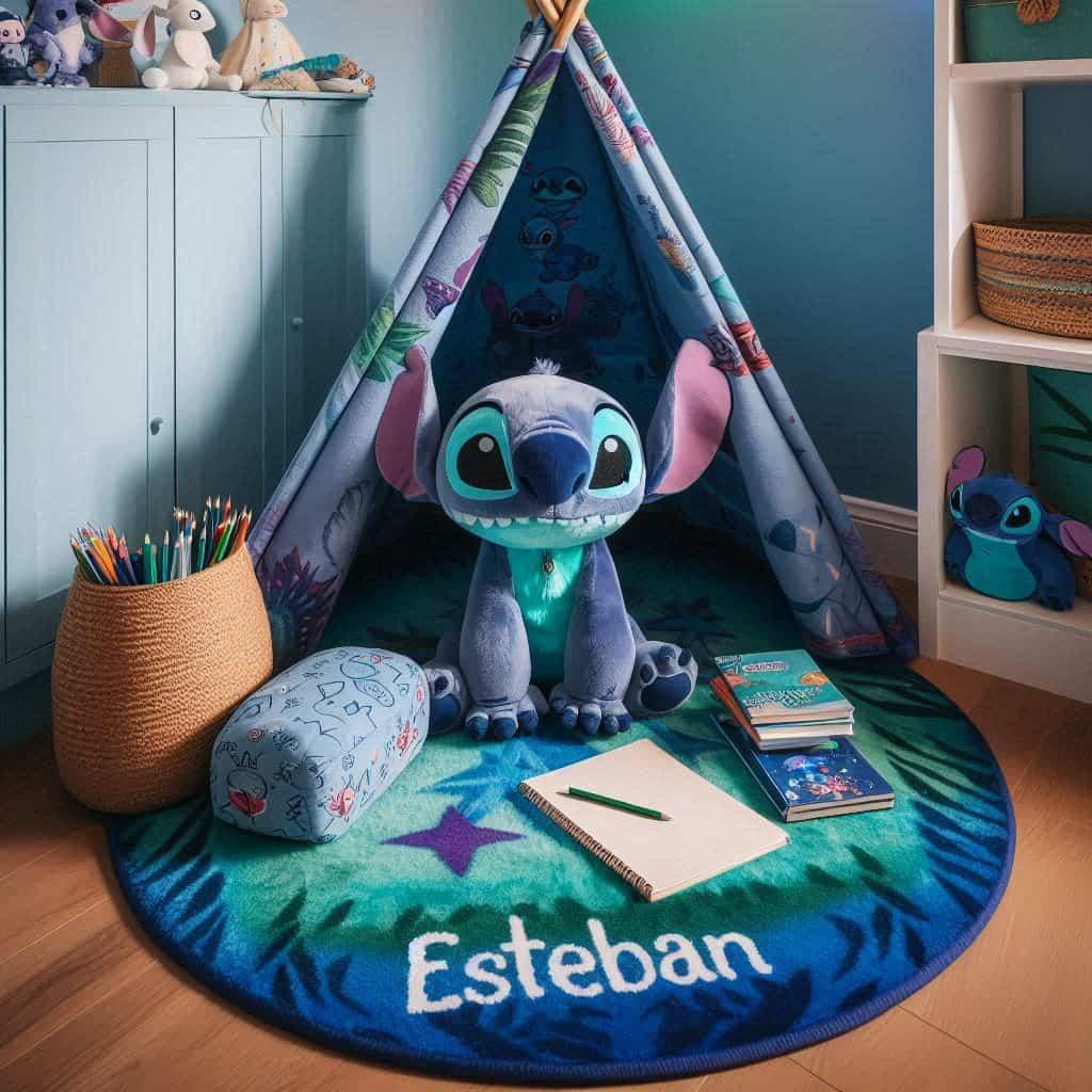 Coin lecture pour enfant theme stitch personnalise avec le nom esteban