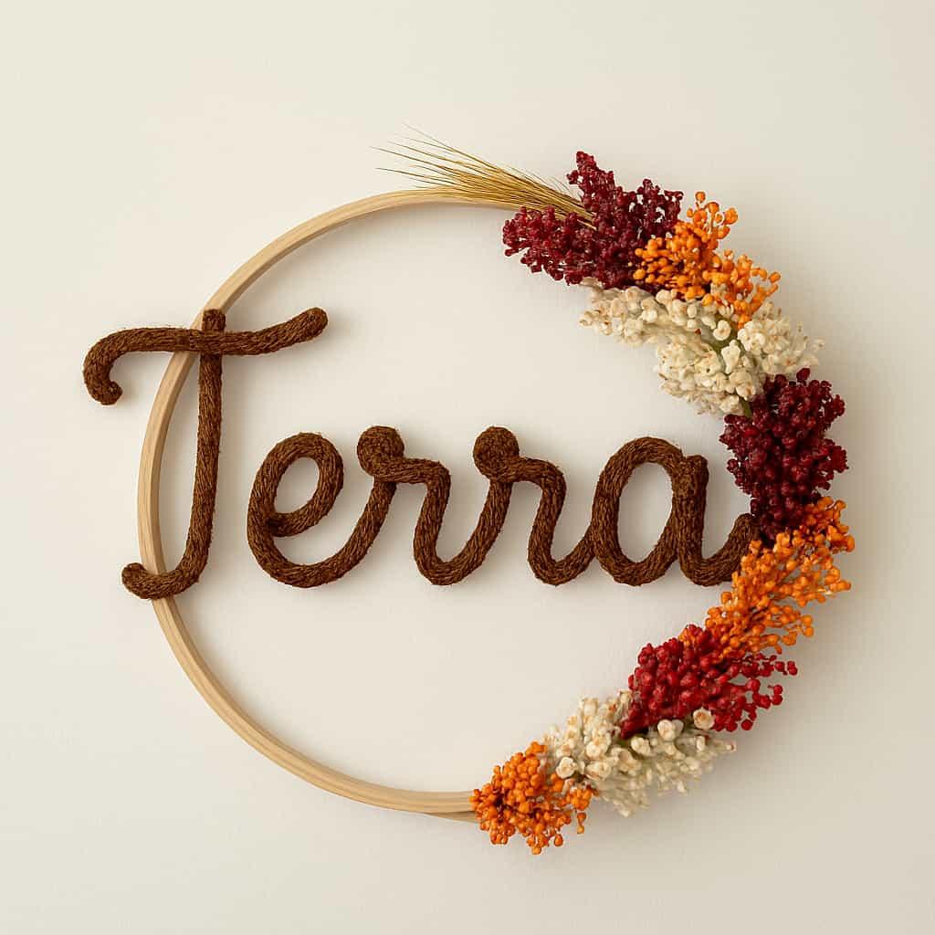 Couronne de fleurs personnalisee avec le prenom terra cadeau de naissance unique et artisanal