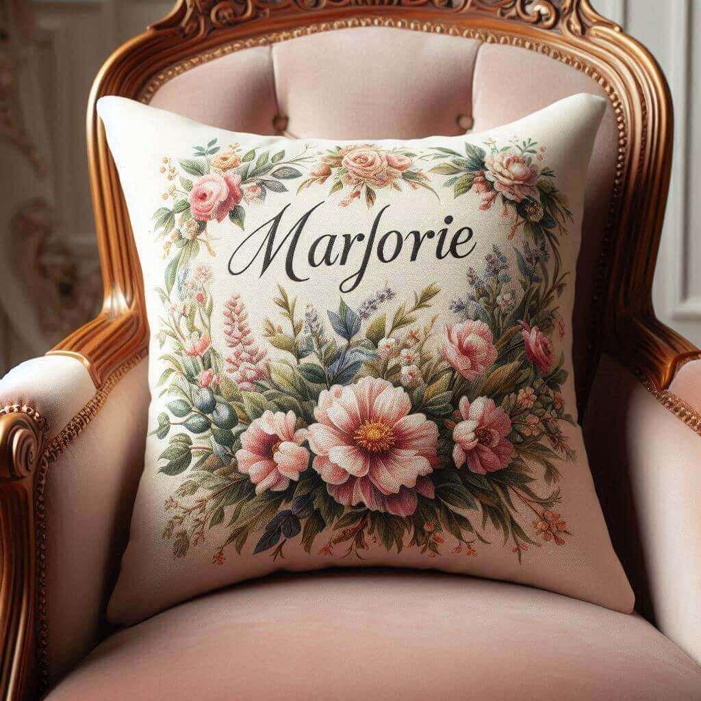 Coussin avec le prenom marjorie theme fleuri