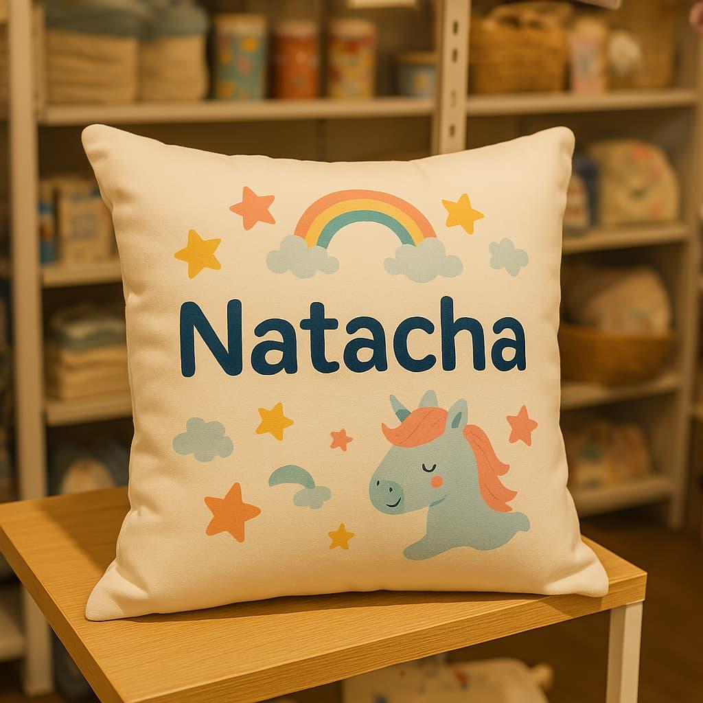 Coussin d enfant avec le prenom natacha dans un magasin