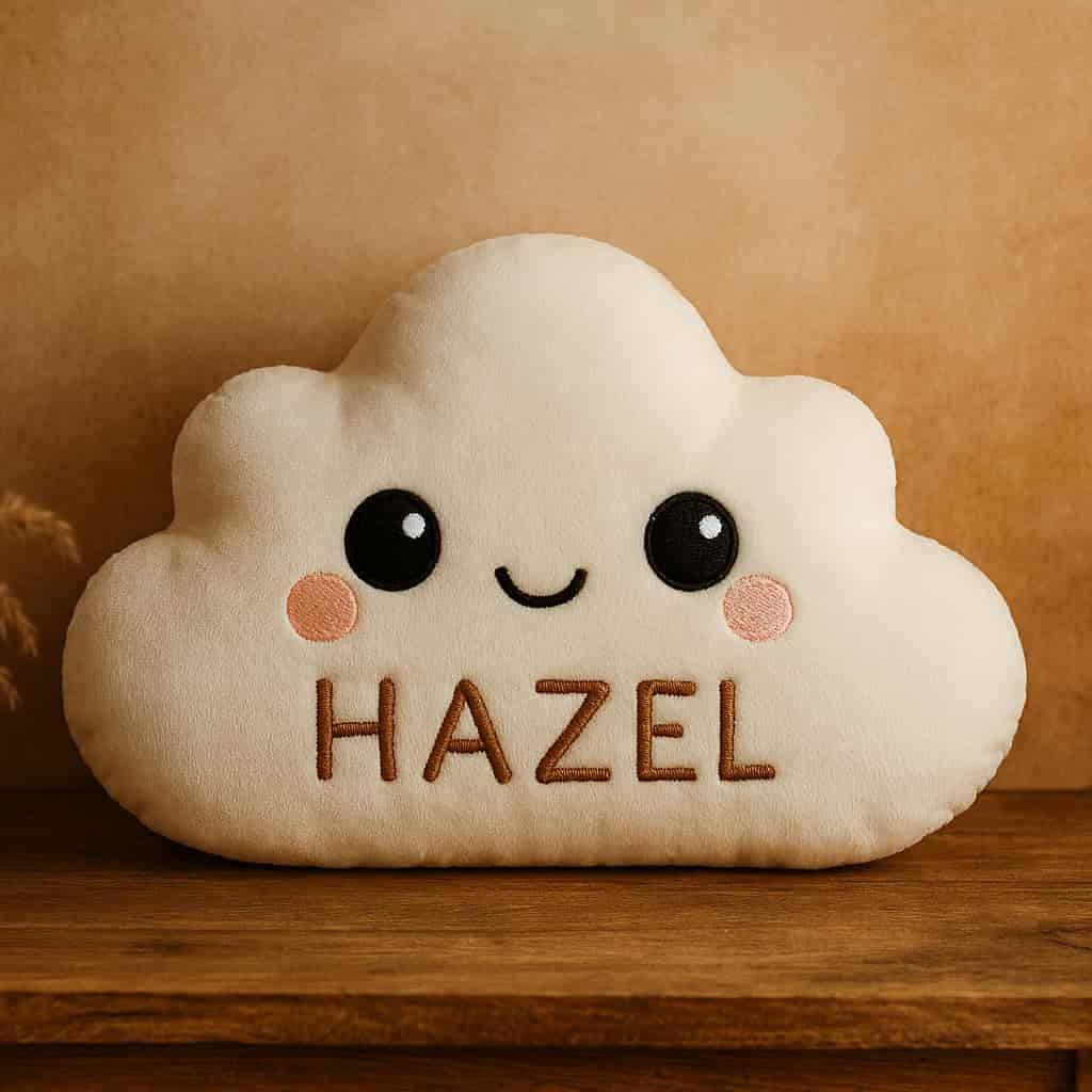 Coussin en forme de nuage personnalise avec le prenom hazel