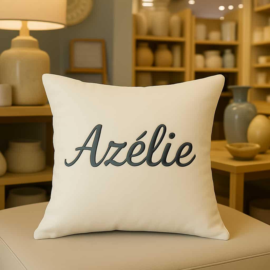 Coussin personnalise avec le prenom azelie