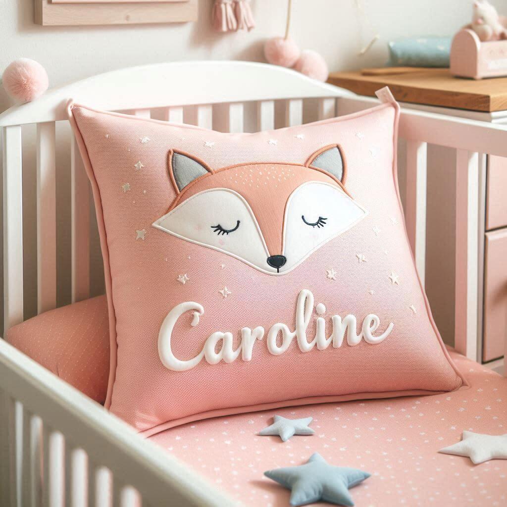 Coussin personnalise avec le prenom caroline