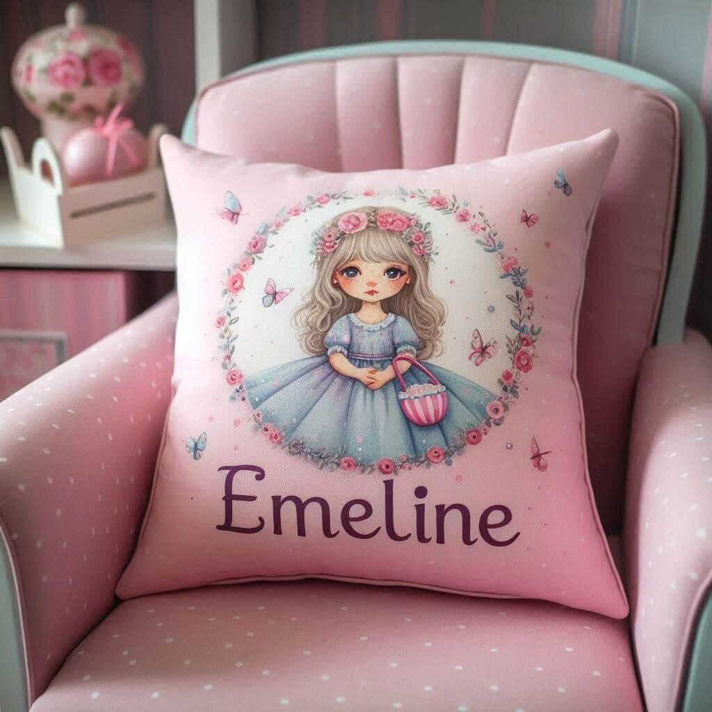 Coussin personnalise avec le prenom emeline