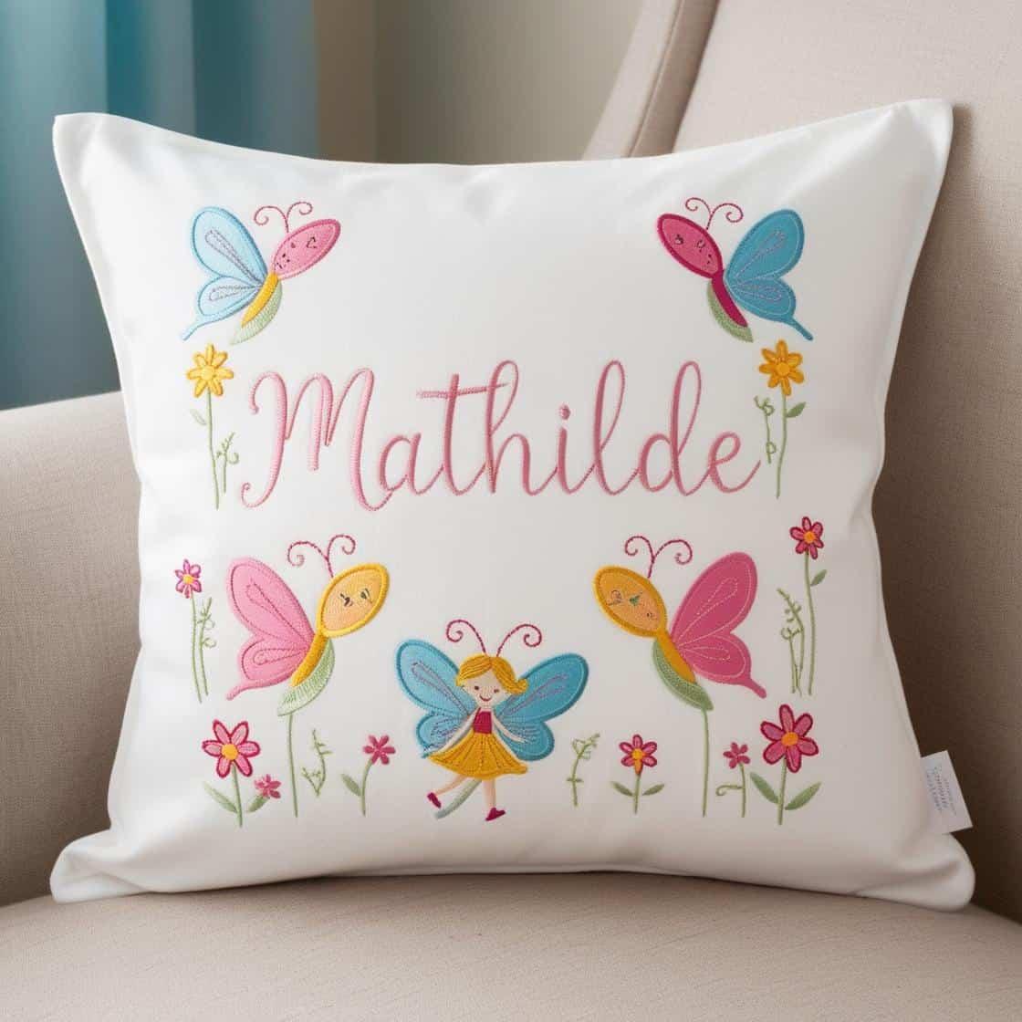 Coussin personnalise avec le prenom mathilde