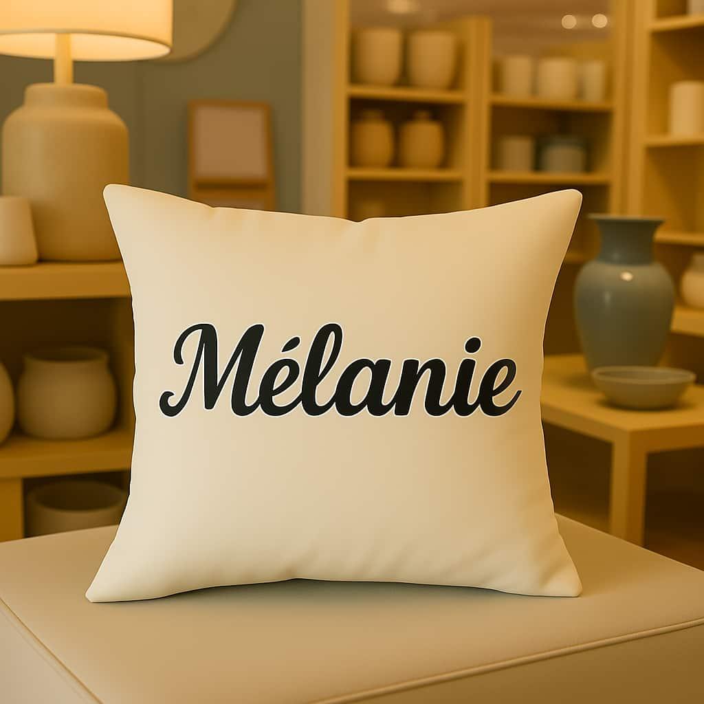 Coussin personnalise avec le prenom melanie