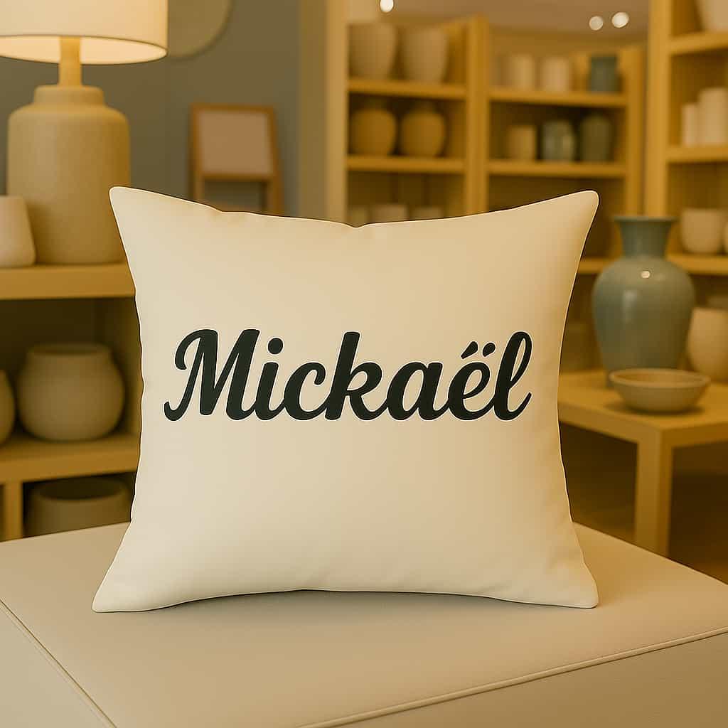 Coussin personnalise avec le prenom mickael