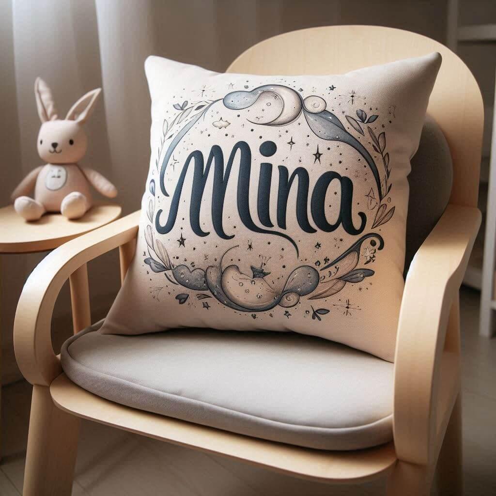 Coussin personnalise avec le prenom mina
