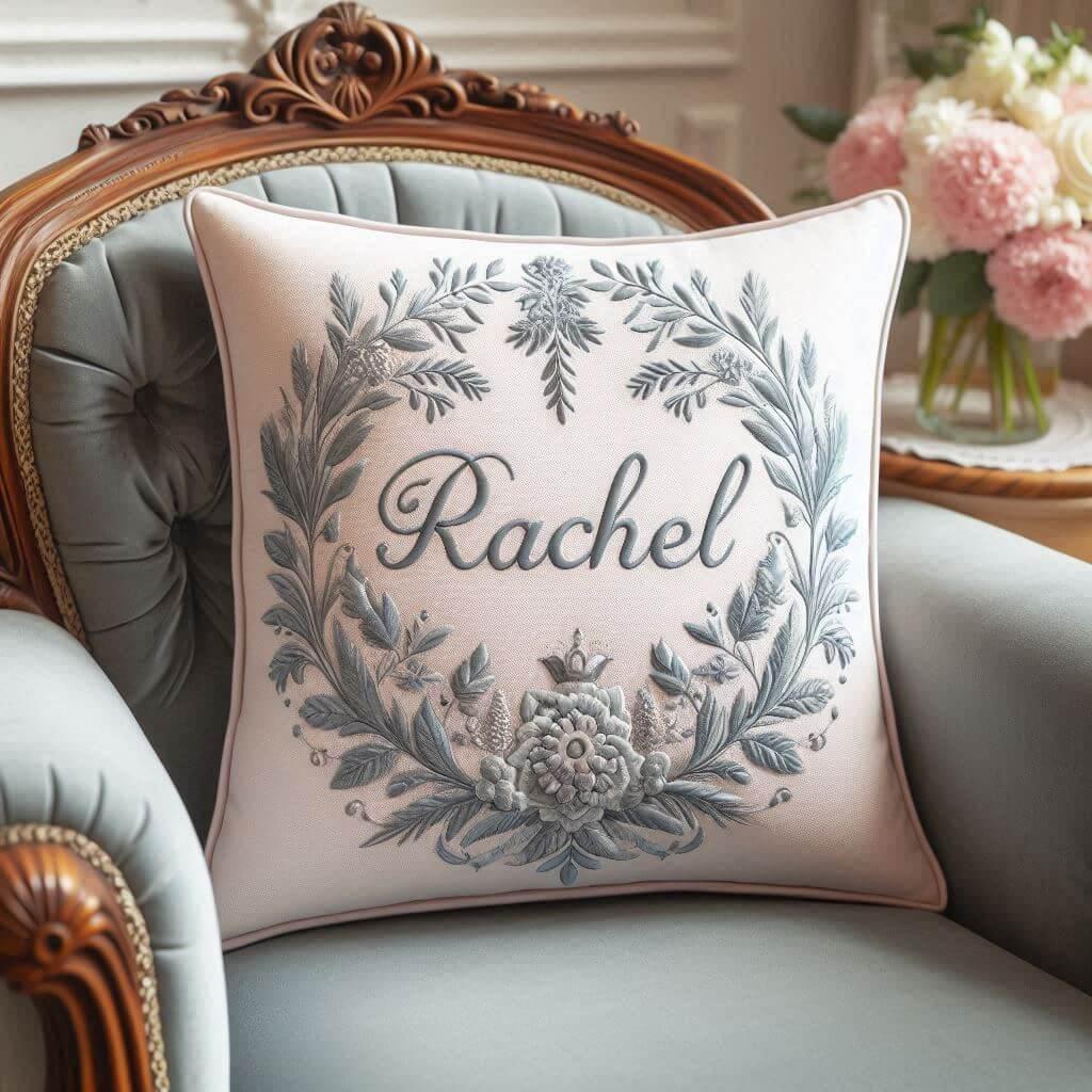 Coussin personnalise avec le prenom rachel