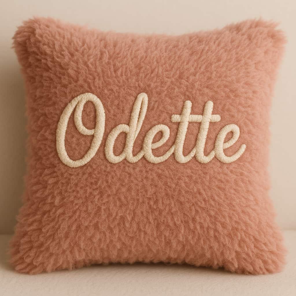 Coussin personnalise duveteux prenom odette vieux rose