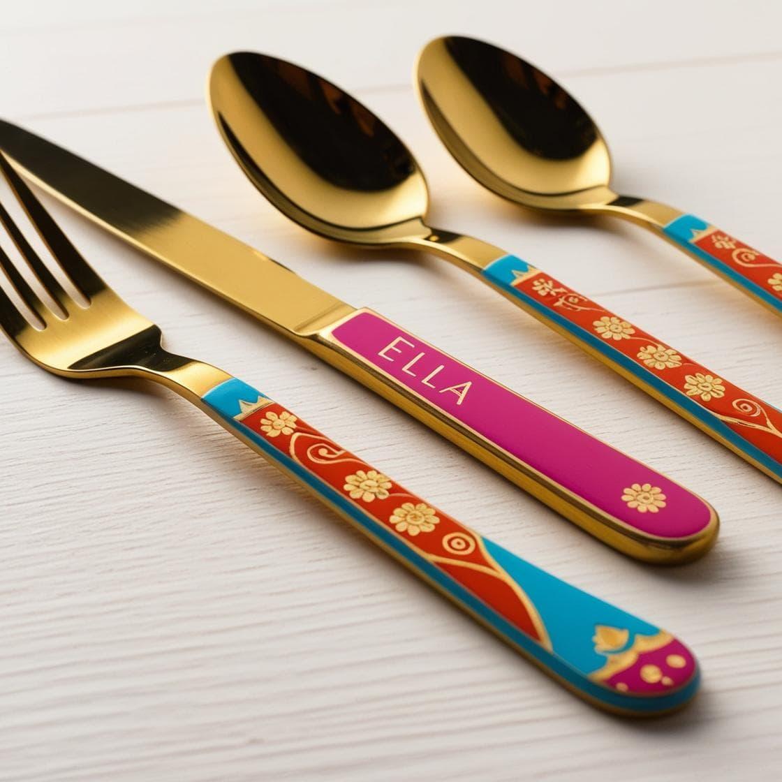 Couverts fourchette couteau cuillere pour enfant personnalisee avec le prenom ella