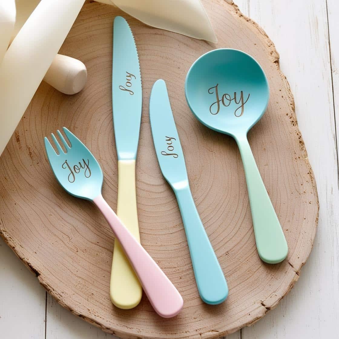 Couverts fourchette couteau cuillere pour enfant personnalisee avec le prenom joy