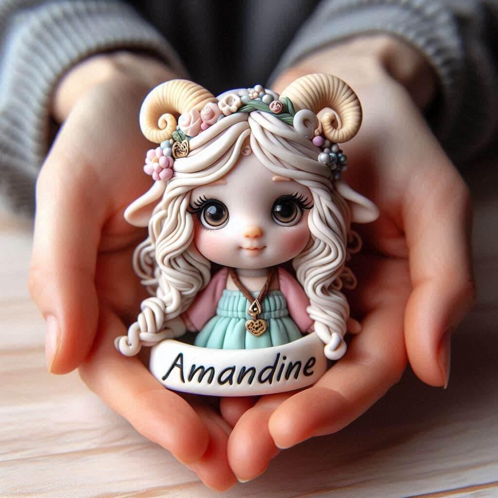 Creation artisanale figurine en fimo avec le prenom amandine petite fille 1